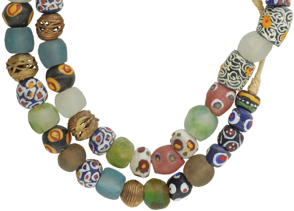 African Trade beads glass brass Ashanti krobo powder glass lost wax new necklace SB-35538