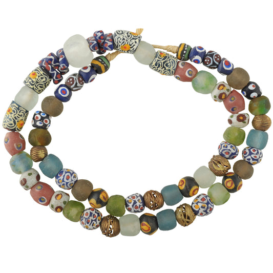 African Trade Perlen Glas Messing Ashanti Krobo Pulver Glas Wachsausschmelzverfahren neue Halskette SB-35538