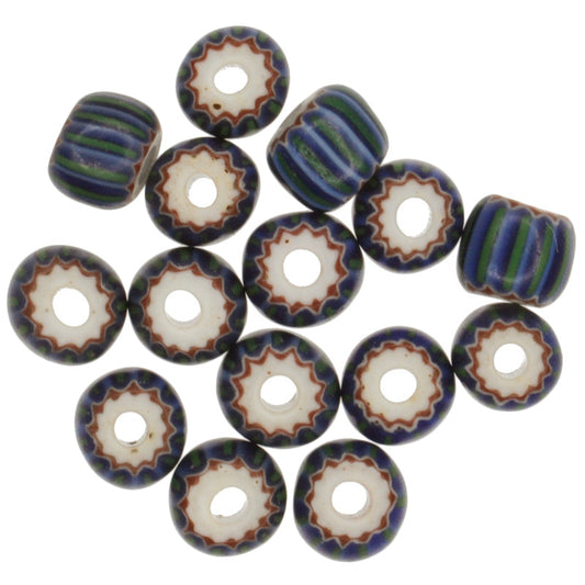 Rare vecchie perle di vetro veneziane Chevron a strisce verdi rotonde a 4 strati commercio africano SB-25495