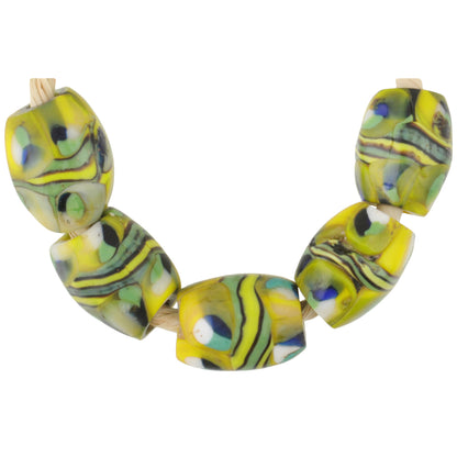 Antique Banded Oval Millefiori Venetian Glass Trade Beads - Rare African Mosaic