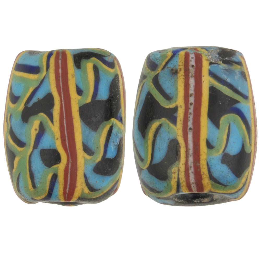 Rare Antique Fancy Venetian Lampwork Glass Trade Beads Pair - horror scene artwork