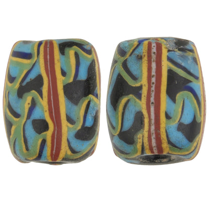 Rare Antique Fancy Venetian Lampwork Glass Trade Beads Pair - horror scene artwork