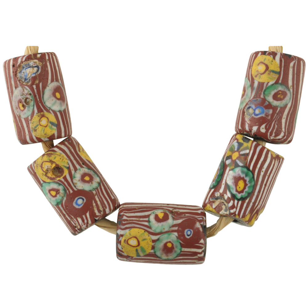 Antique Venetian Millefiori Mosaic Glass Trade Beads - Rare 17-18Mm