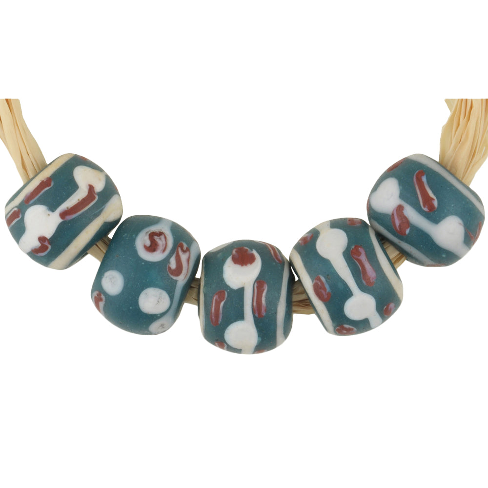 Rare Antique Fancy Venetian Wound Glass Trade Beads - 8Mm X 6Mm