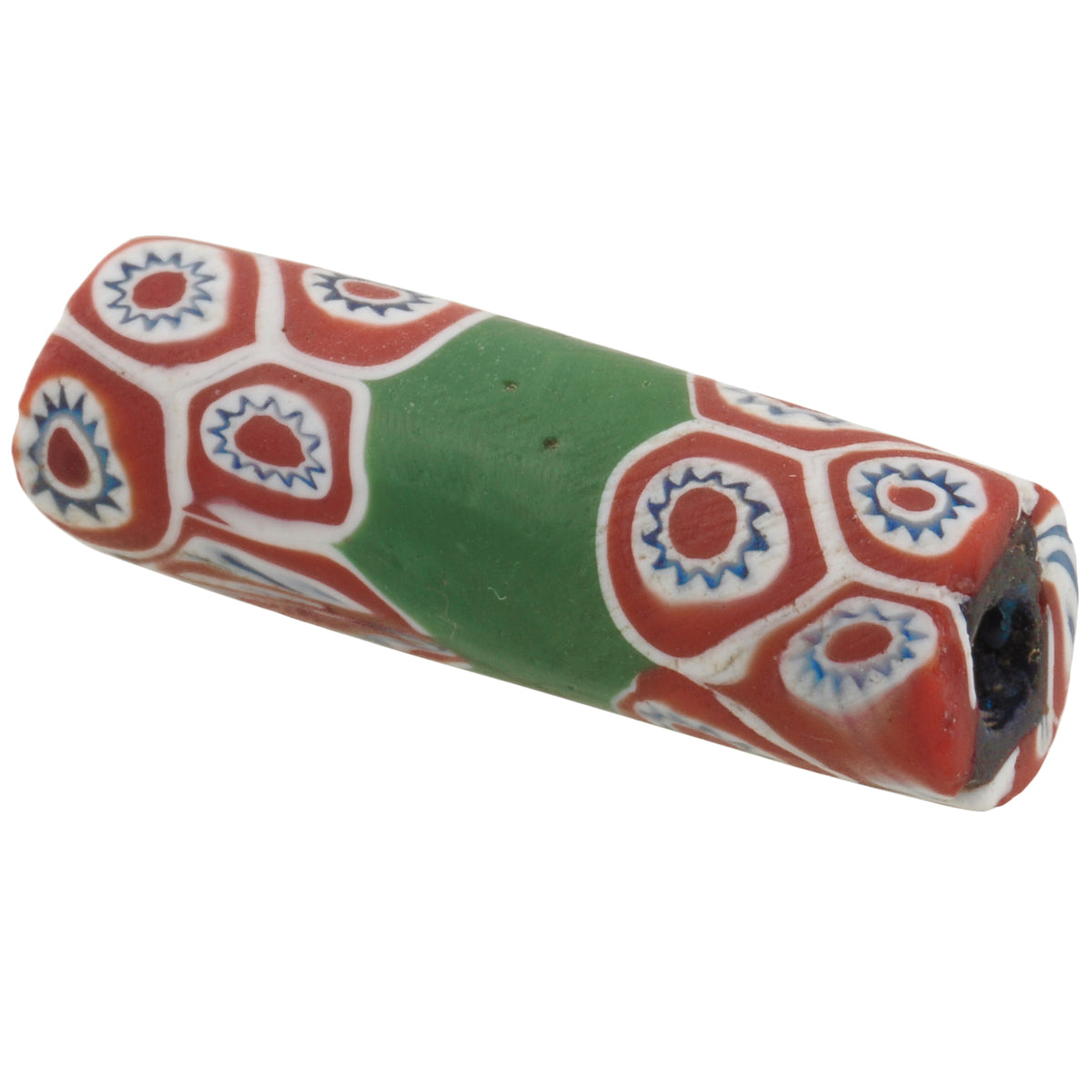 Seltene antike grün gebänderte Millefiori Mosaik Glas Handelsperle
