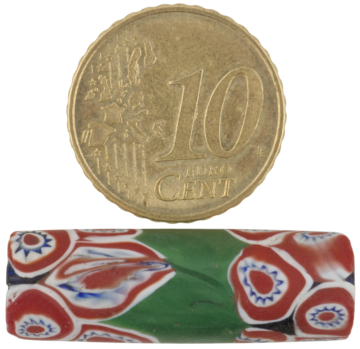 Seltene antike grün gebänderte Millefiori Mosaik Glas Handelsperle - alternative Ansicht