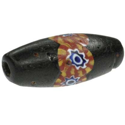 Rare Antique Oval Venetian Millefiori Mosaic Glass Trade Bead, 22X9Mm