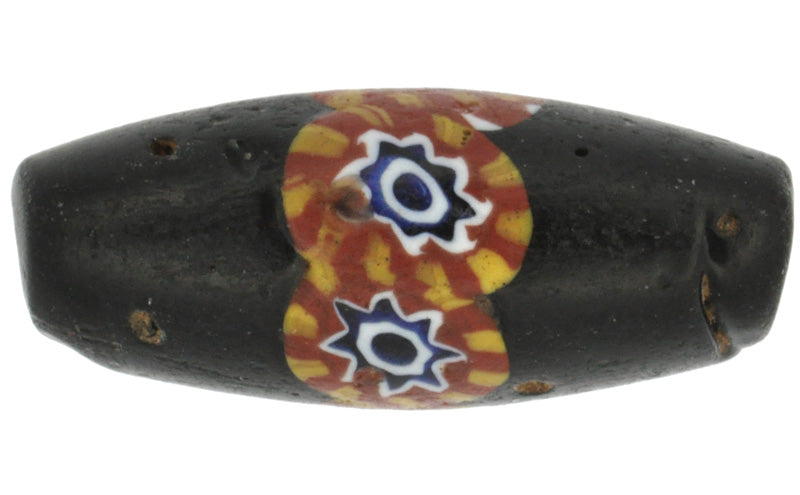 Rare Antique Oval Venetian Millefiori Mosaic Glass Trade Bead, 22X9Mm - close-up