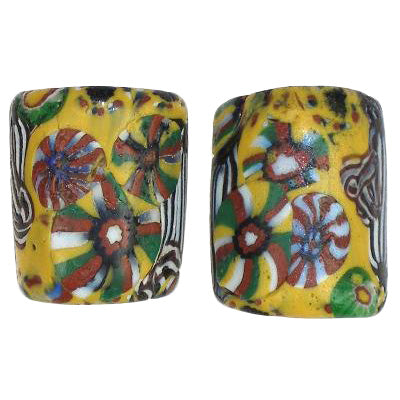Seltenes Paar Millefiori venezianische Mosaikglas-Handelsperlen SB-19885