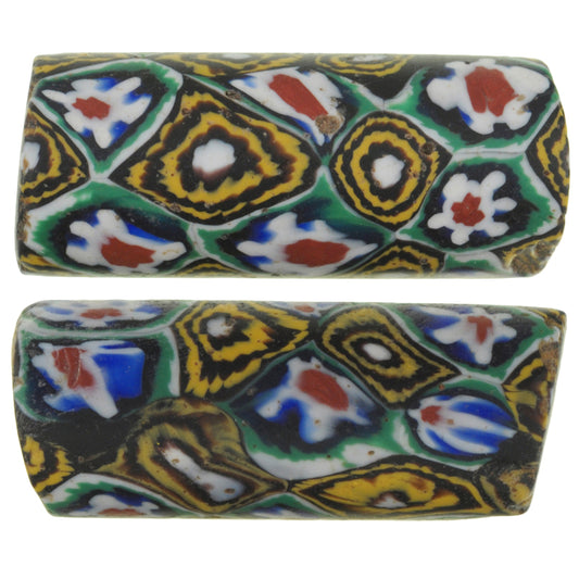 Vecchia coppia abbinata di rare perle di vetro a mosaico veneziano Millefiori commercio africano SB-27647