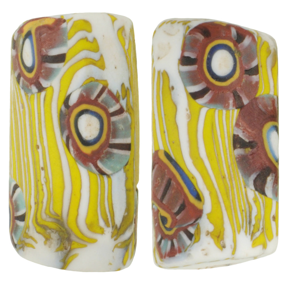 Antique Venetian Millefiori Glass Trade Beads, African Mosaic Pair 21Mm