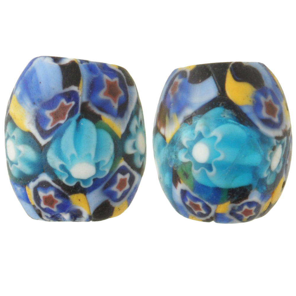 Rare Antique Oval Millefiori Mosaic Glass Trade Beads, 13-14 Mm