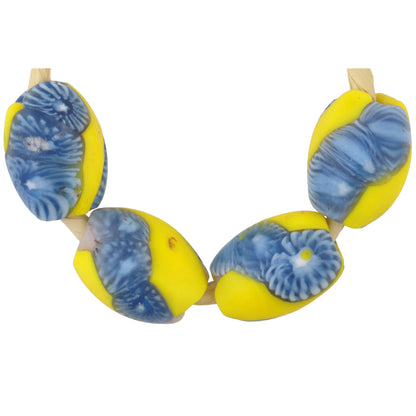 Antique Oval Venetian Millefiori Mosaic Glass Trade Beads - 4Pcs