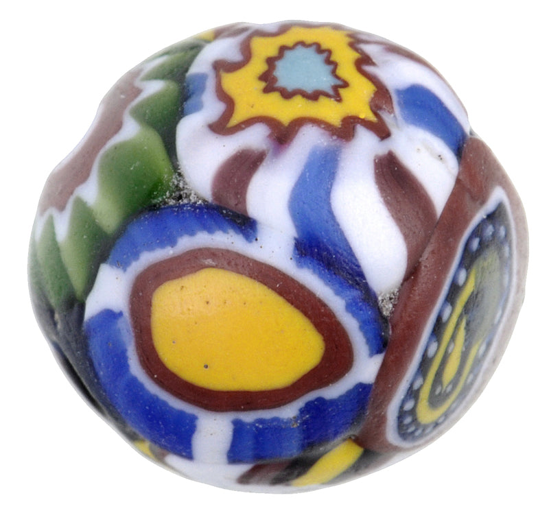 Seltene antike runde Multimurrine Millefiori Mosaik Glas Handelsperle - 10x9mm - alternative Ansicht