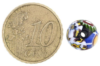 Seltene antike runde Multimurrine Millefiori Mosaik Glas Handelsperle - 10x9mm - Nahaufnahme