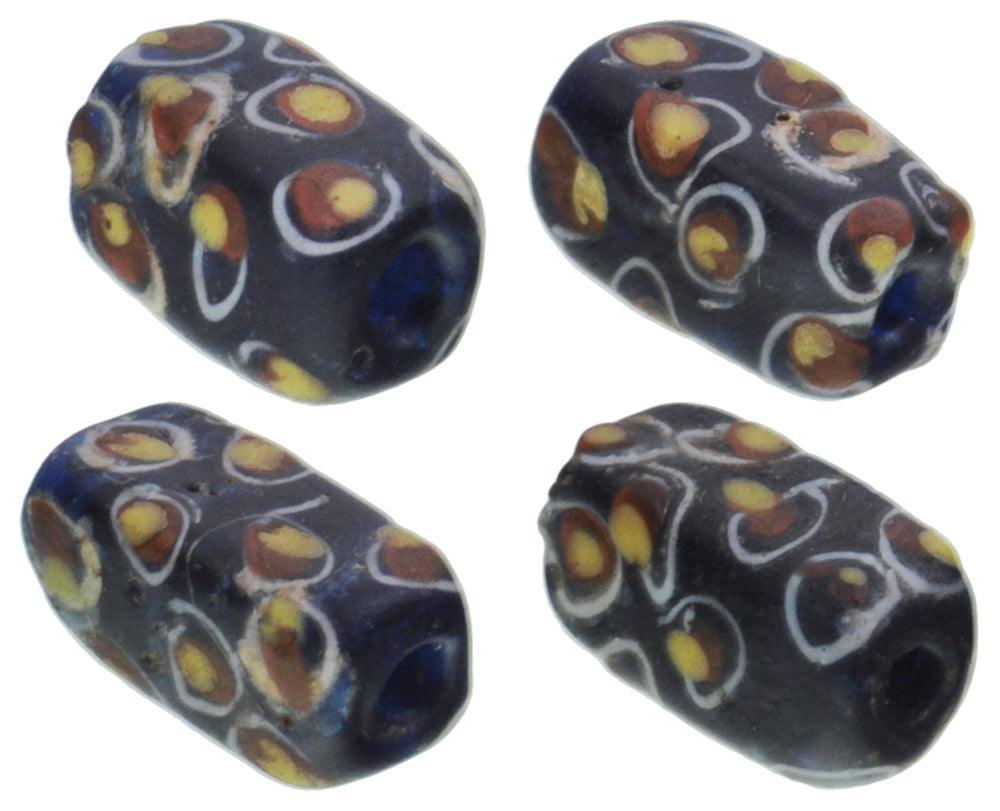 Rare Old Rectangular "Eye" Venetian Lampwork Glass Trade Beads - close-up