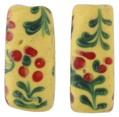 Rare Antique Rectangular Floral Fancy Venetian Wound Glass Trade Beads - close-up