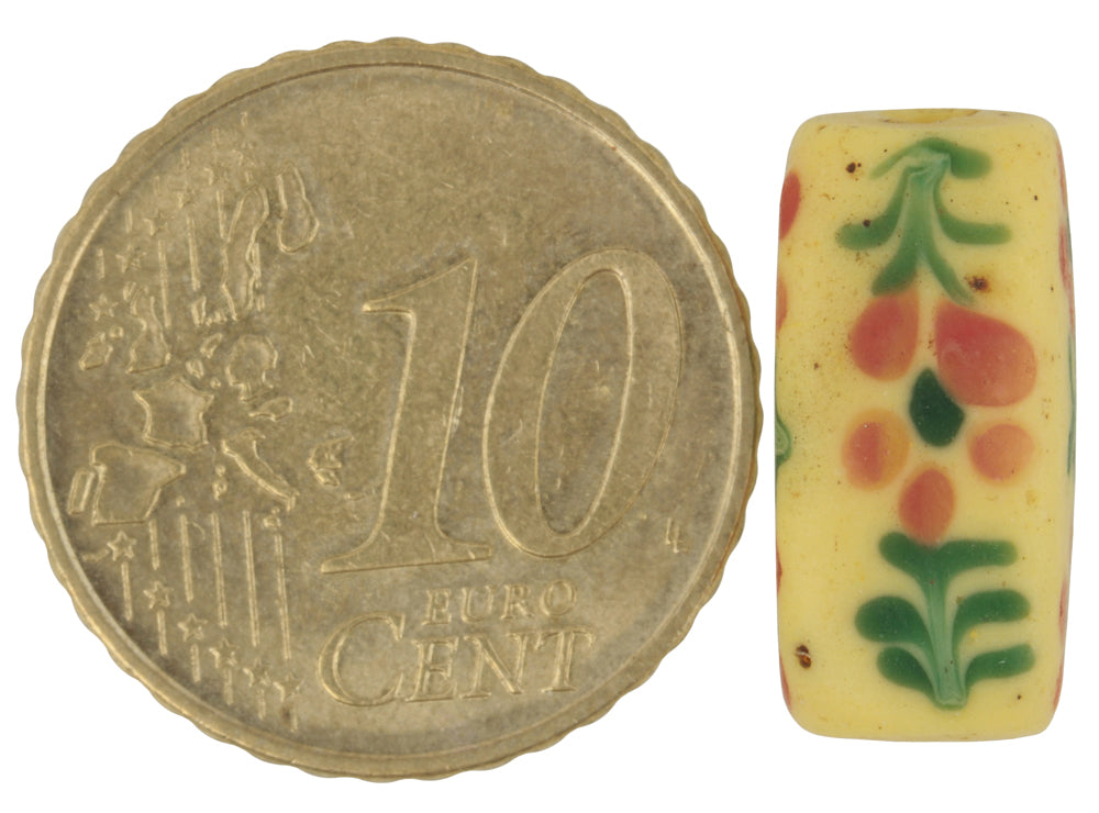 Rare Antique Rectangular Floral Fancy Venetian Glass Trade Bead, 16X7Mm - alternate view