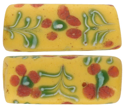 Rare Antique Rectangular Floral Fancy Venetian Wound Glass Trade Beads - product focus