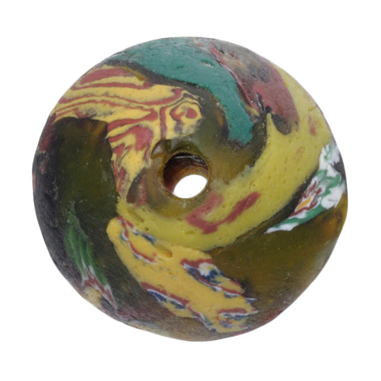 Large Recycled Venetian Millefiori & Chevron Glass Trade Bead - close-up