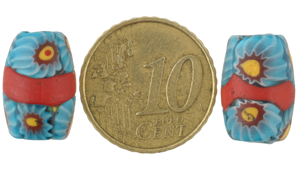 Antike rot gebänderte ovale venezianische Millefiori-Mosaik-Handelsperlen, 15 x 10 mm – alternative Ansicht