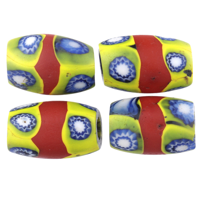 Antike gebänderte ovale Millefiori-Mosaik-Glas-Handelsperlen – 13–14 mm