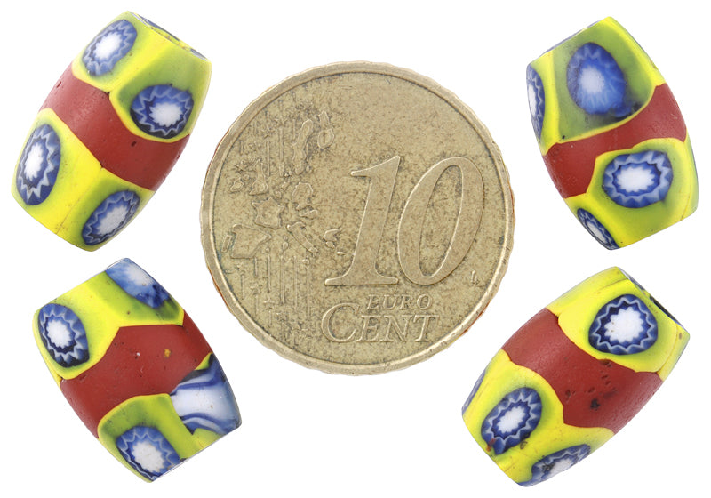 Antike gebänderte ovale Millefiori-Mosaik-Glas-Handelsperlen – 13–14 mm – alternative Ansicht