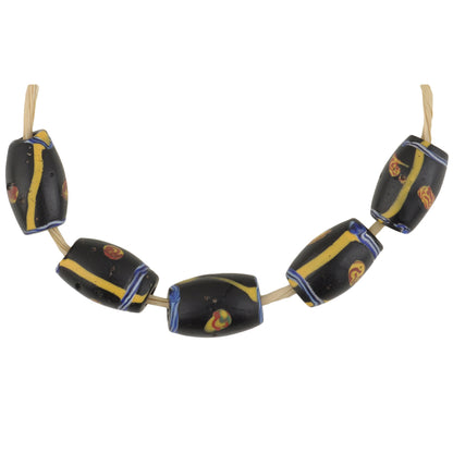 Antique Black Venetian Lampwork Glass Trade Beads With Trail Decoration, 11Mm