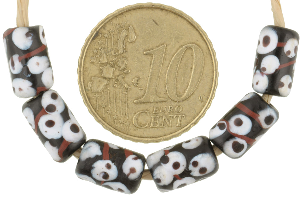 Rare Black Fancy Venetian Lampwork Beads With Trail Decoration - African Trade Beads - alternate view