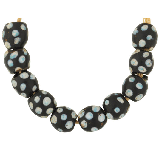 Belles perles rondes antiques en verre vénitien, mouffette noire, fantaisie, commerce africain, SB-28593