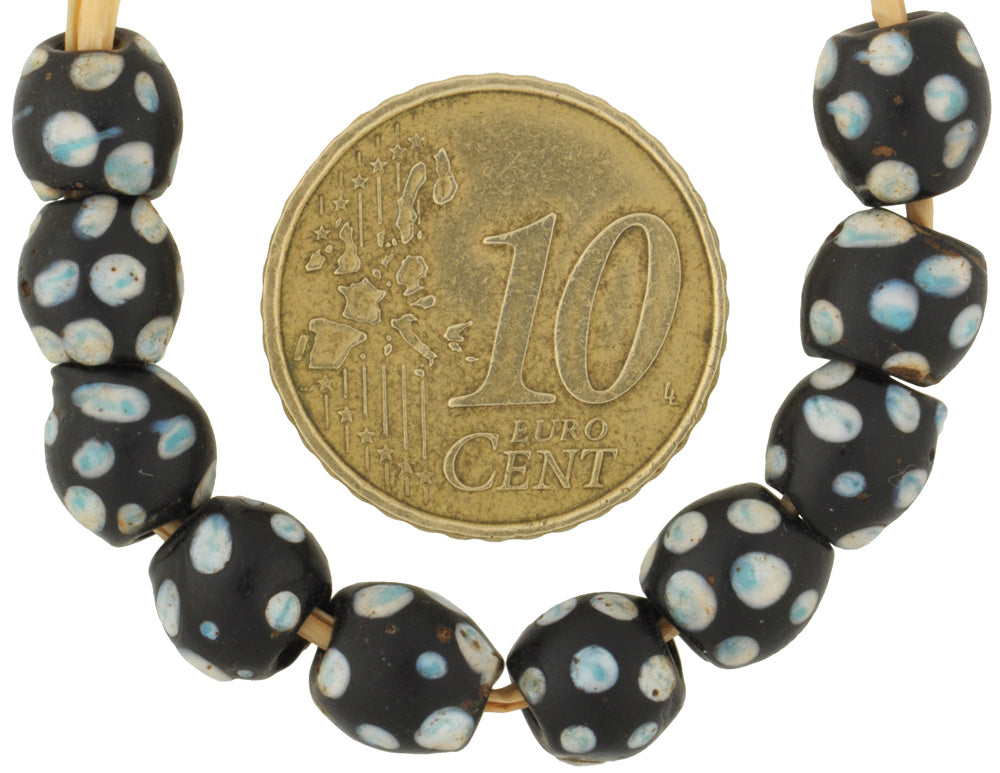 Ωραία αντίκα στρογγυλά μαύρα skunk Fancy Venetian Wound Glass Beads Αφρικανικό εμπόριο SB-28593