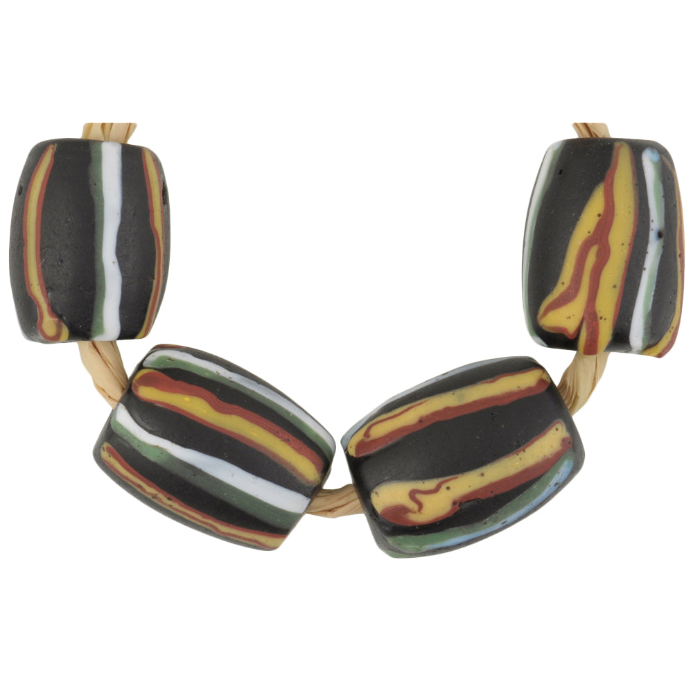 Antique Striped Black Venetian Lampwork Glass Trade Beads 13-14Mm