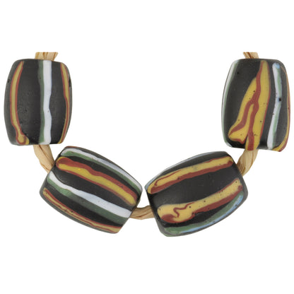 Antique Striped Black Venetian Lampwork Glass Trade Beads 13-14Mm