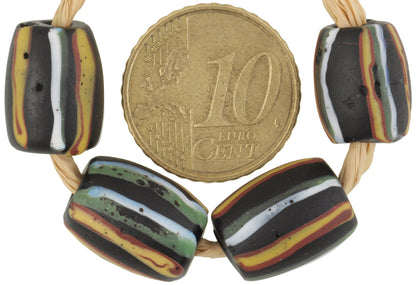 Antique Striped Black Venetian Lampwork Glass Trade Beads 13-14Mm - alternate view
