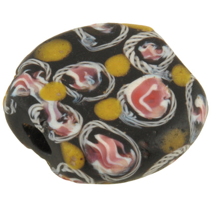 Antique Tabular Black "Fancy" Venetian Wound Glass Trade Bead, 19X18Mm