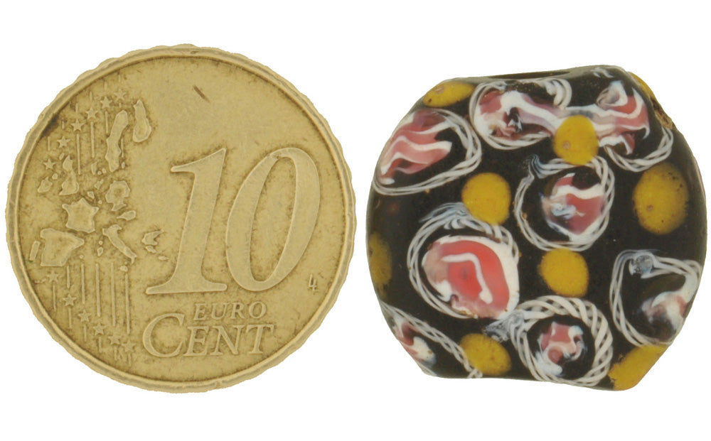 Antique Tabular Black "Fancy" Venetian Wound Glass Trade Bead, 19X18Mm - alternate view