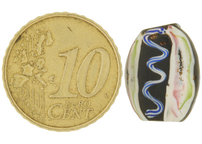Antique Tabular Black Fancy Venetian Wound Glass African Trade Bead Sb-30405 - close-up