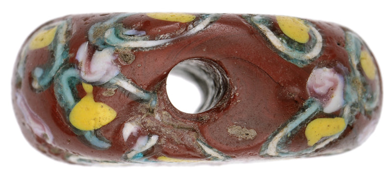 Antique Tabular Brick Fancy Venetian Lampwork Glass Trade Bead - close-up