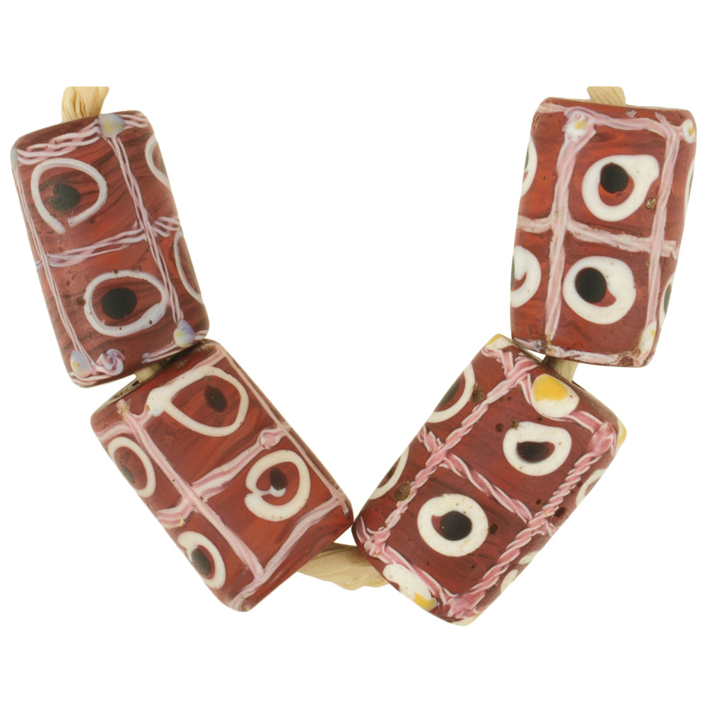 Rare Antique Tic-Tac-Toe Venetian Glass Trade Beads With Trail Decoration