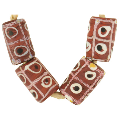 Rare Antique Tic-Tac-Toe Venetian Glass Trade Beads With Trail Decoration