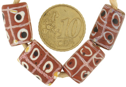 Rare Antique Tic-Tac-Toe Venetian Glass Trade Beads With Trail Decoration - alternate view