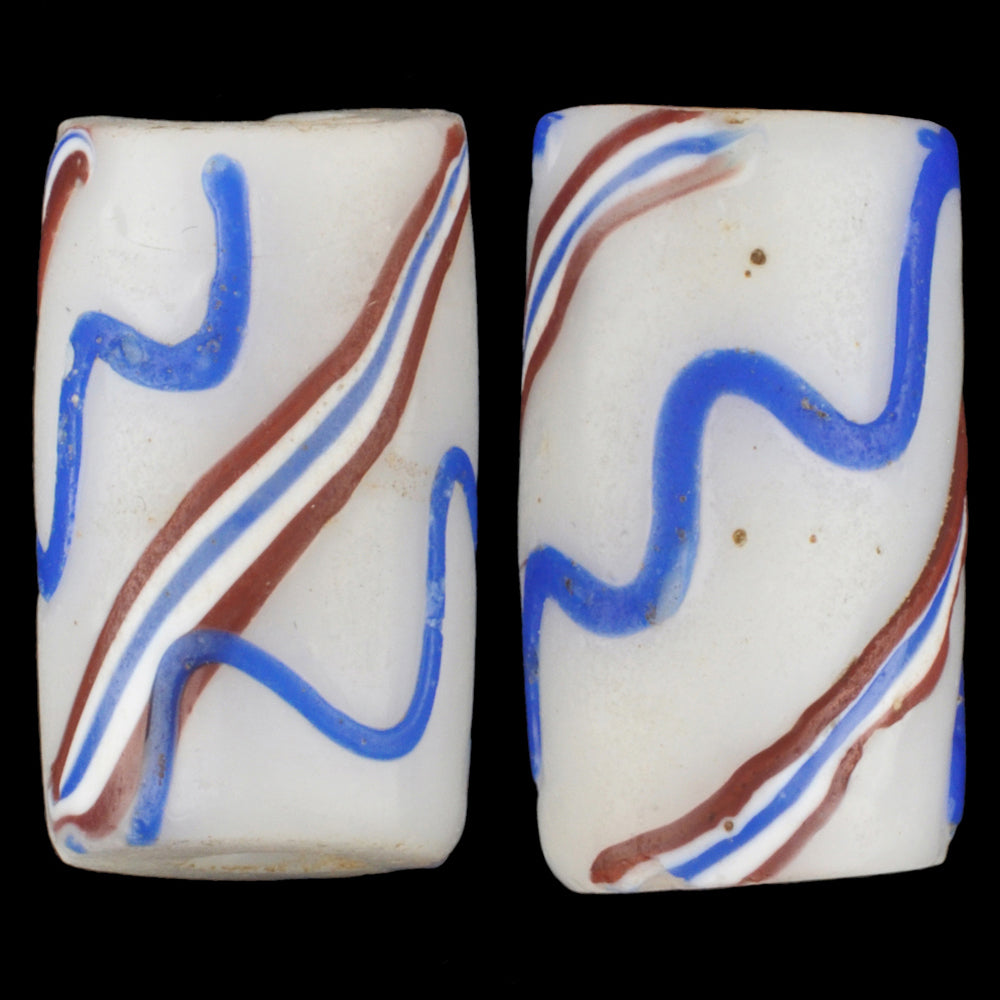 Rare Antique Fancy Venetian Wound Glass Trade Beads - 17X10Mm Pair