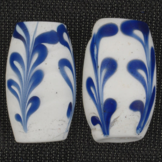 Rare Dutch Delft Fancy Venetian Wound Glass Trade Beads, 13Mm X 8Mm