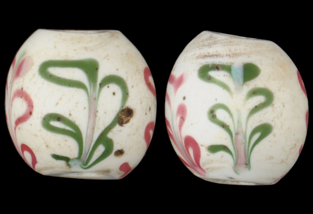 Rare Antique Venetian Dutch Delft Glass Trade Beads, 9X9Mm Pair - close-up