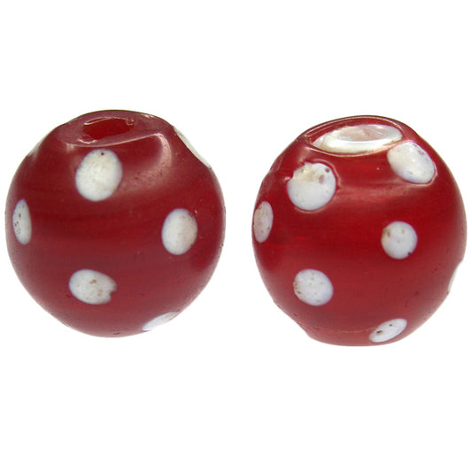 Vieille mouffette rouge/coeur blanc perles de commerce en verre vénitien SB-22321