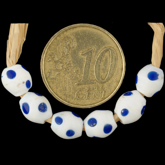 Rare vieille mouffette blanche ronde fantaisie perles de verre enroulées vénitiennes commerce africain SB-29891