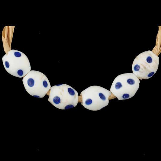 Rare Old Round White skunk Fancy Venetian Wound Glass Beads African trade SB-29462