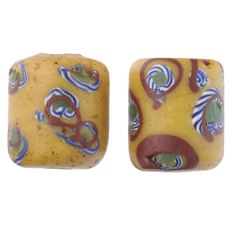 Antique Fancy Venetian Wound Glass Trade Beads Pair (13Mm)