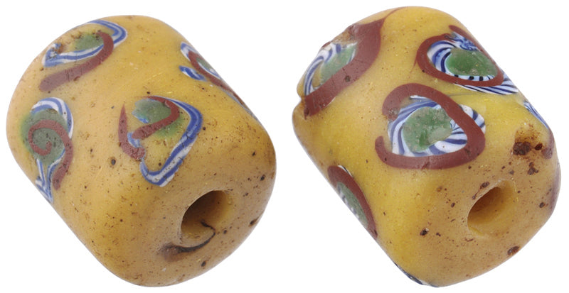 Antique Fancy Venetian Wound Glass Trade Beads Pair (13Mm) - alternate view