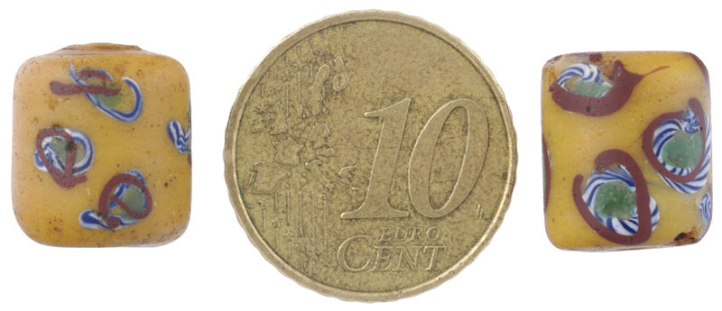 Antique Fancy Venetian Wound Glass Trade Beads Pair (13Mm) - close-up